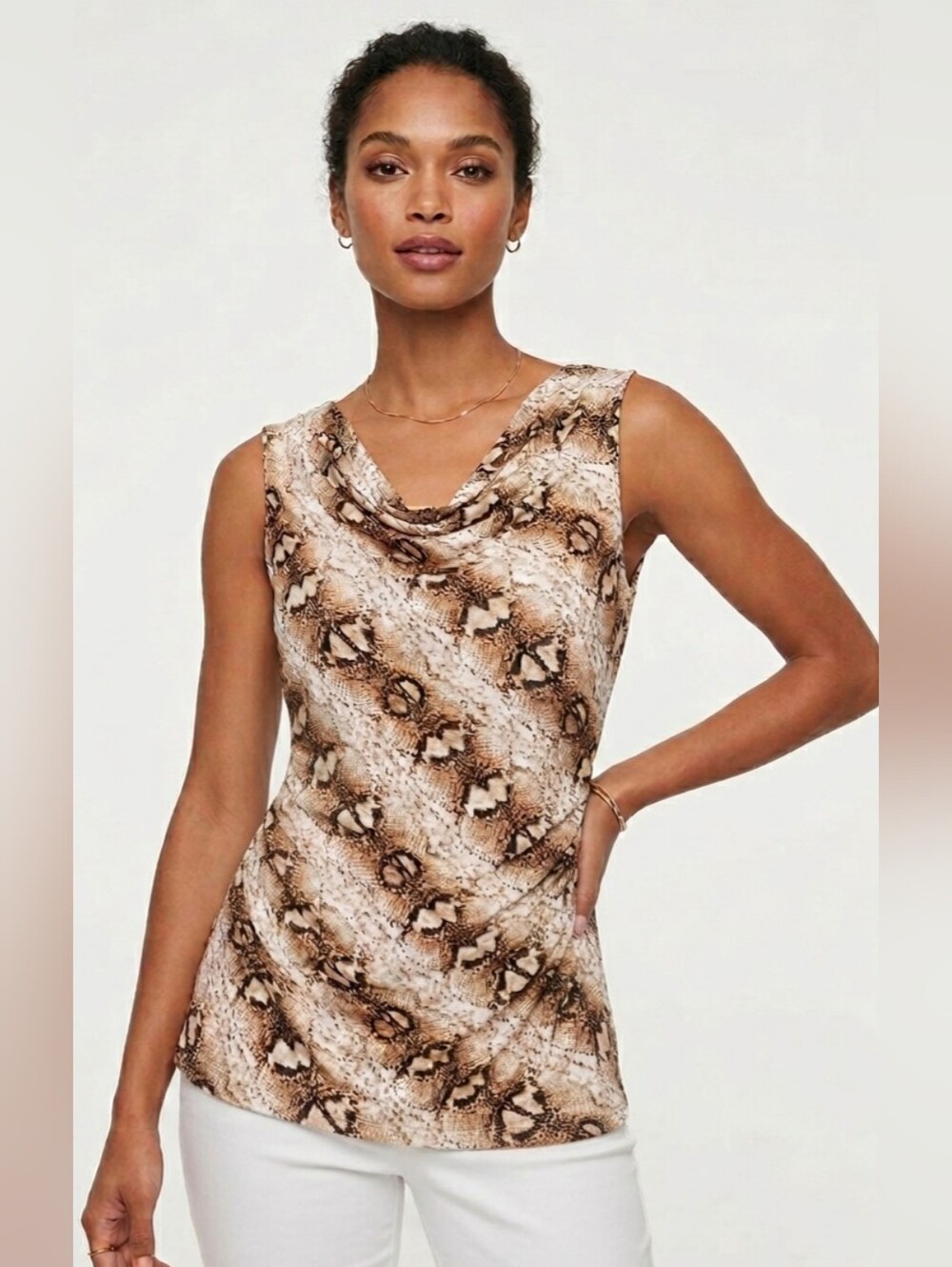 WHBM Brown Snake Print Ruched Blouse Size XS